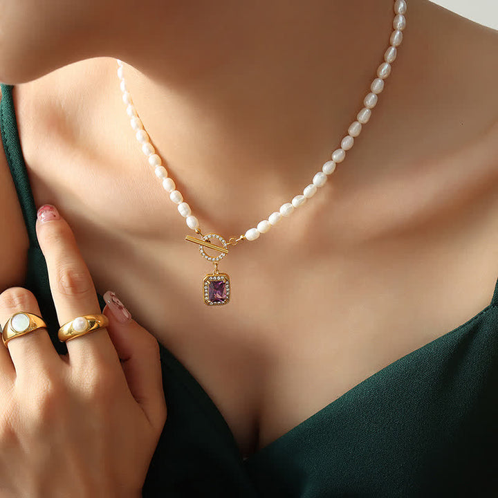 Collana con ciondolo con ciondolo di perle e zirconi della ricchezza