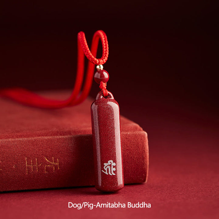 Collana con ciondolo con corda di protezione dell'amuleto del cinabro del Buddha dello zodiaco cinese - Rosso - Cane/Maiale-Buddha Amitabha - image 28