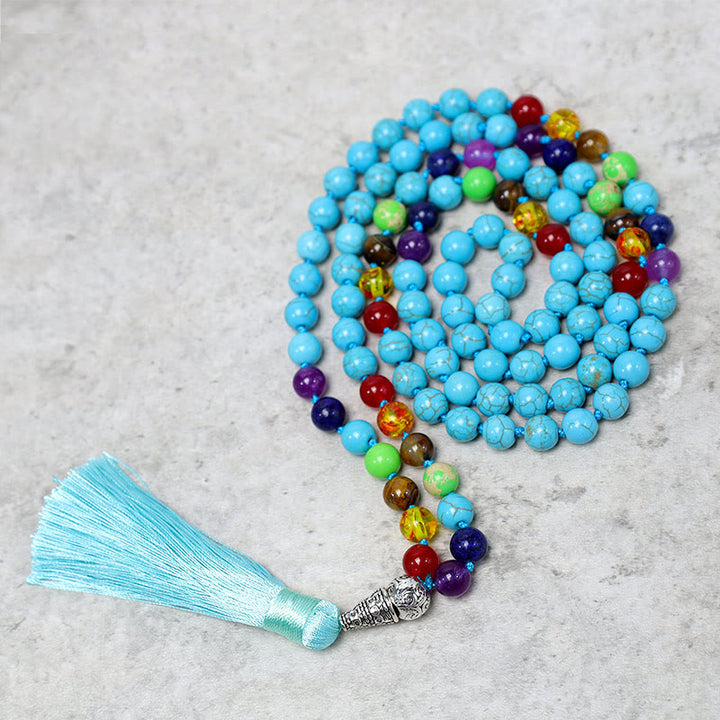Buddha Stones 108 Mala Turchese Perline Yoga Meditazione Preghiera Collana