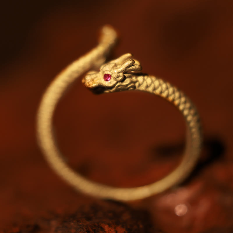 Anello regolabile in argento sterling 925 Buddha Stones, vintage, anno del drago, protezione della fortuna e della forza