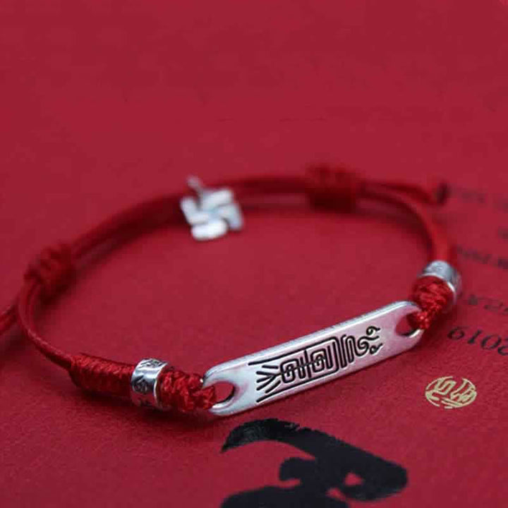 Braccialetto Buddha Stones 925 Sterling Silver Red String Luck Strength Treccia
