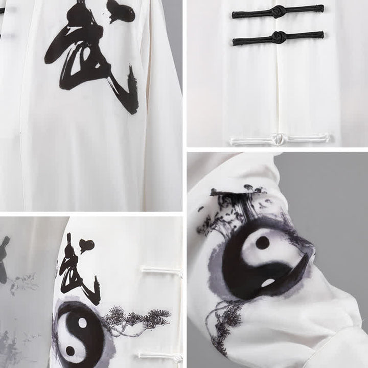 Buddha Stones 3 pezzi Yin Yang Albero Tai Chi Spirituale Zen Pratica Meditazione Preghiera Uniforme Unisex Abbigliamento Set