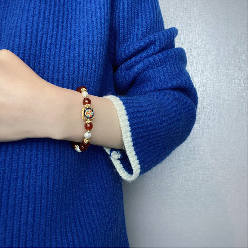 Bracciale Buddha Stones Agata Rossa Perla Fiducia Autoaccettazione
