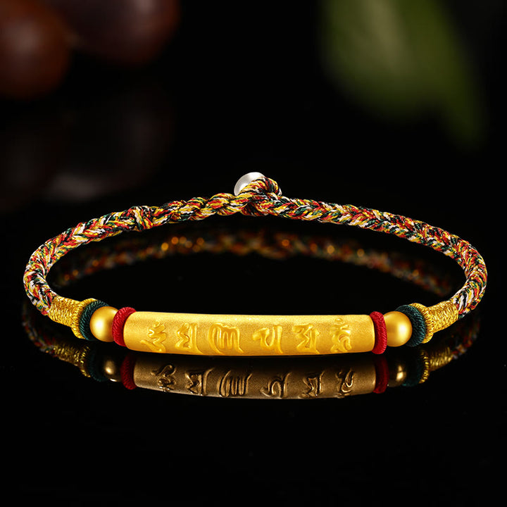 Buddha Stones Tibetano 999 Oro Om Mani Padme Hum Braccialetto di coppia intrecciato a mano con nodo della pace a otto fili e fortuna