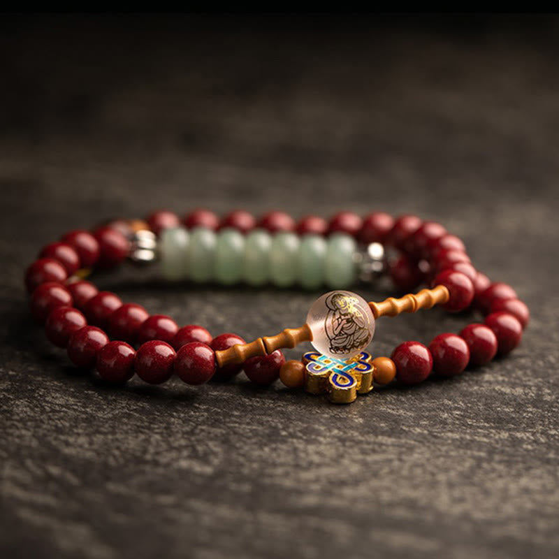 Buddha Stones Zodiaco cinese Buddha natale Agata rossa Piccola foglia Sandalo rosso Cinabro Amuleto Benedizione Bracciale a doppio giro