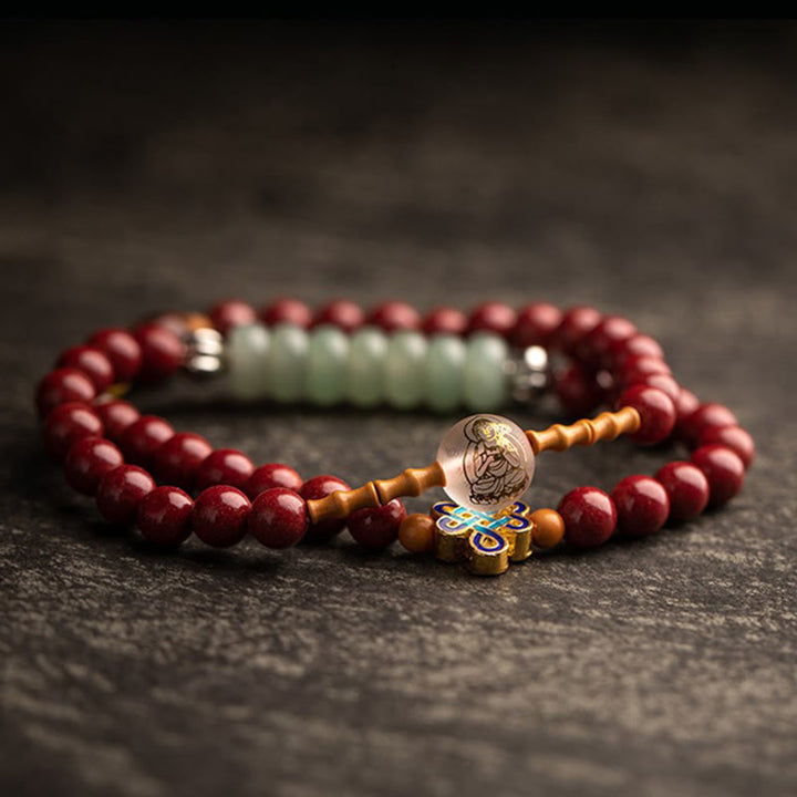 Buddha Stones Zodiaco cinese Buddha natale Agata rossa Piccola foglia Sandalo rosso Cinabro Amuleto Benedizione Bracciale a doppio giro