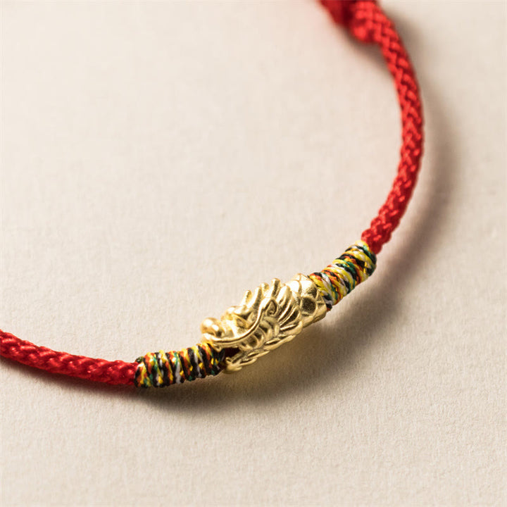 Braccialetto in corda rossa con Buddha Stones in argento sterling 925 Anno del drago Fortuna Forza