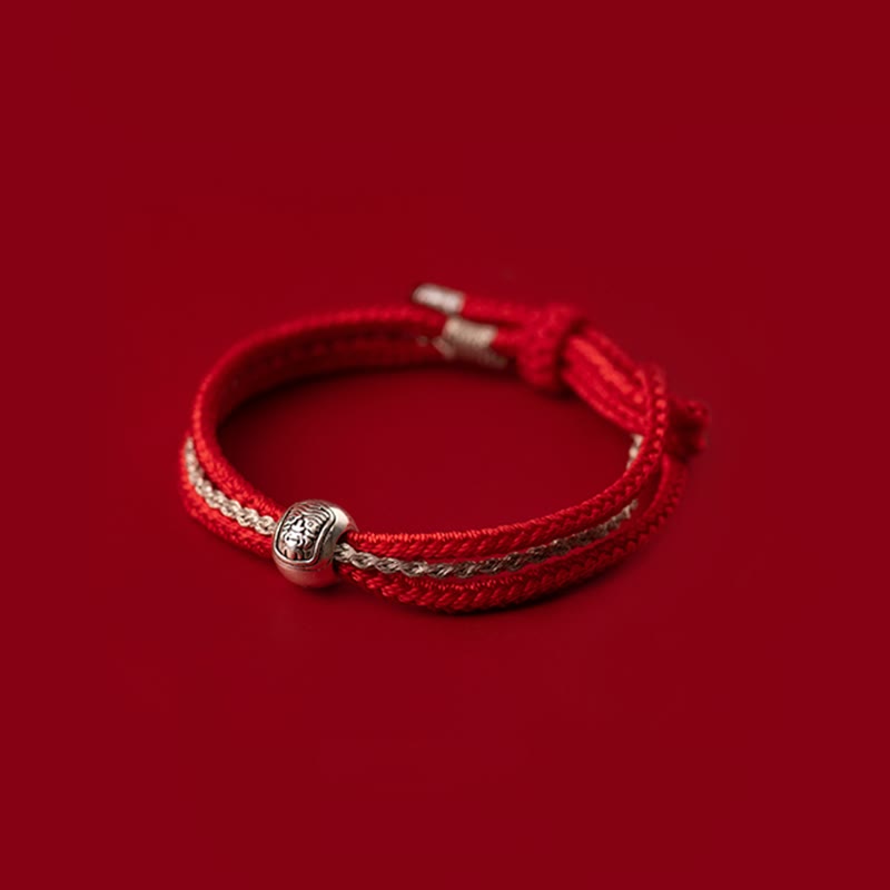 Braccialetto in corda con Buddha Stones in argento sterling 925 tibetano Zakiram, dea della ricchezza e della fortuna