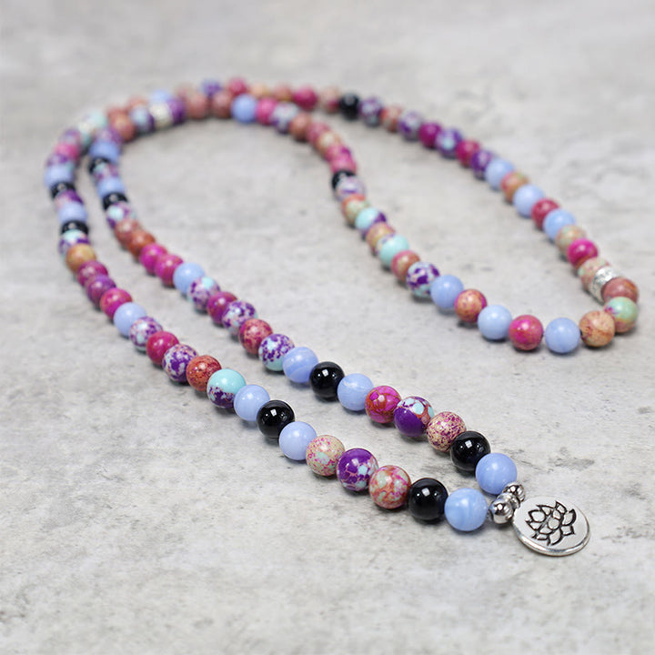 Buddha Stones naturali viola Miano vera pietra di loto Mala
