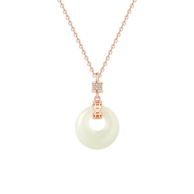 Buddha Stones 925 Sterling Silver Hetian Giada Bianca Moneta Fiore Pace Fibbia Collana Pendente Fortuna