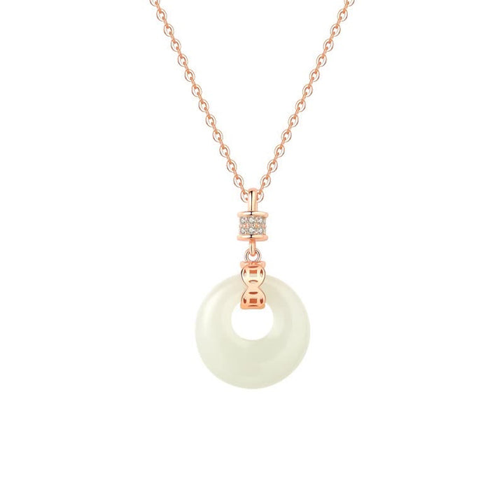 Buddha Stones 925 Sterling Silver Hetian Giada Bianca Moneta Fiore Pace Fibbia Collana Pendente Fortuna