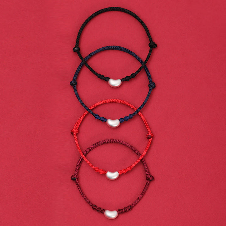 Bracciale intrecciato fatto a mano Buddha Stones 999 Sterling Silver Bean Design Luck Connection