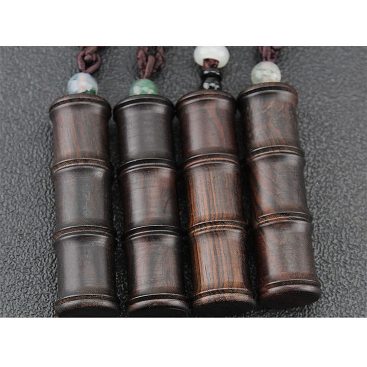 Buddha Stones Legno di ebano Modello di bambù Ghau Scatola di preghiera Collana pendente della pace