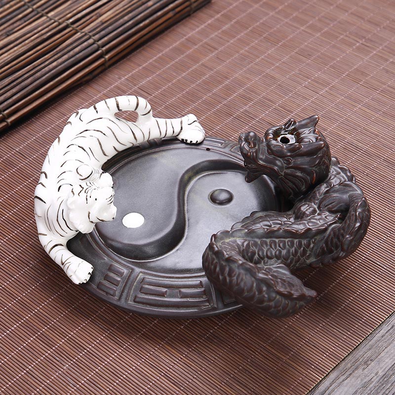 Buddha Stones Tigre Drago Fontana di fumo a riflusso Ceramica Yin Yang Benedizione Bruciatore di incenso Decorazione