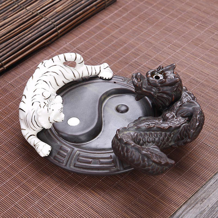 Buddha Stones Tigre Drago Fontana di fumo a riflusso Ceramica Yin Yang Benedizione Bruciatore di incenso Decorazione