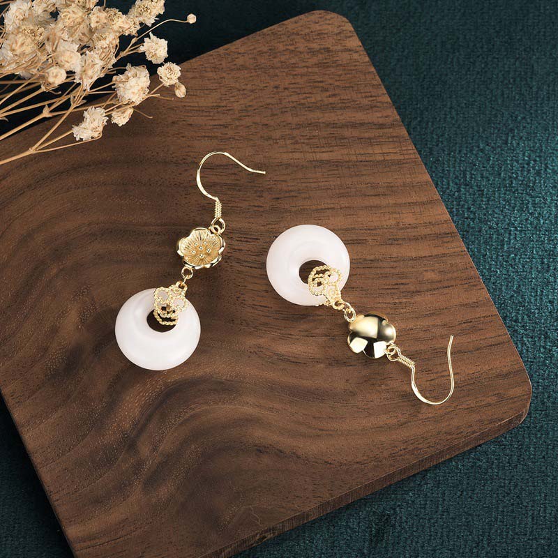 Orecchini pendenti di benedizione in giada bianca FengShui