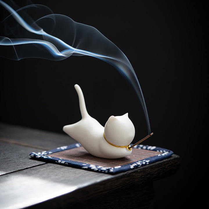 Decorazione per bruciatore di incenso in ceramica con gatto e panda, per benedizione