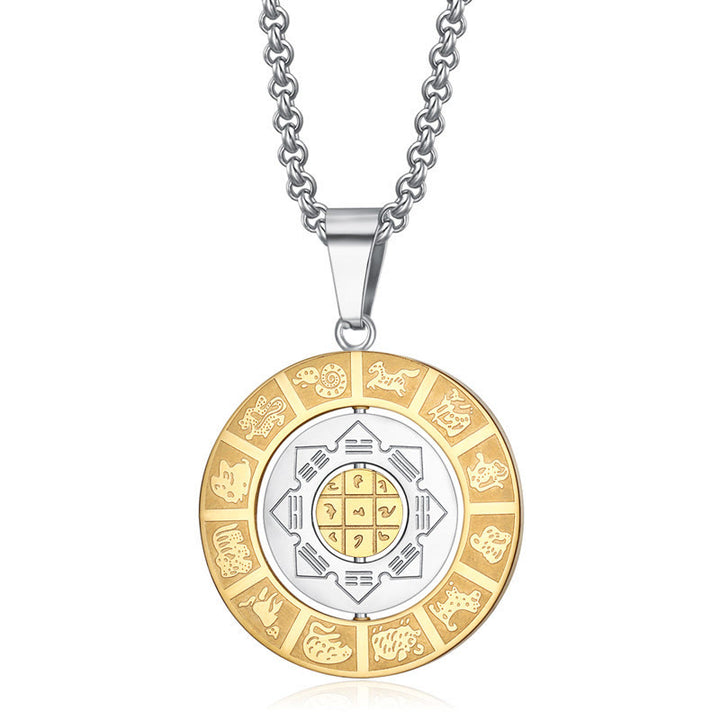 Buddha Stones Zodiaco cinese Nove palazzi Otto diagrammi Bagua Amuleto Collana dell'armonia Ciondolo girevole