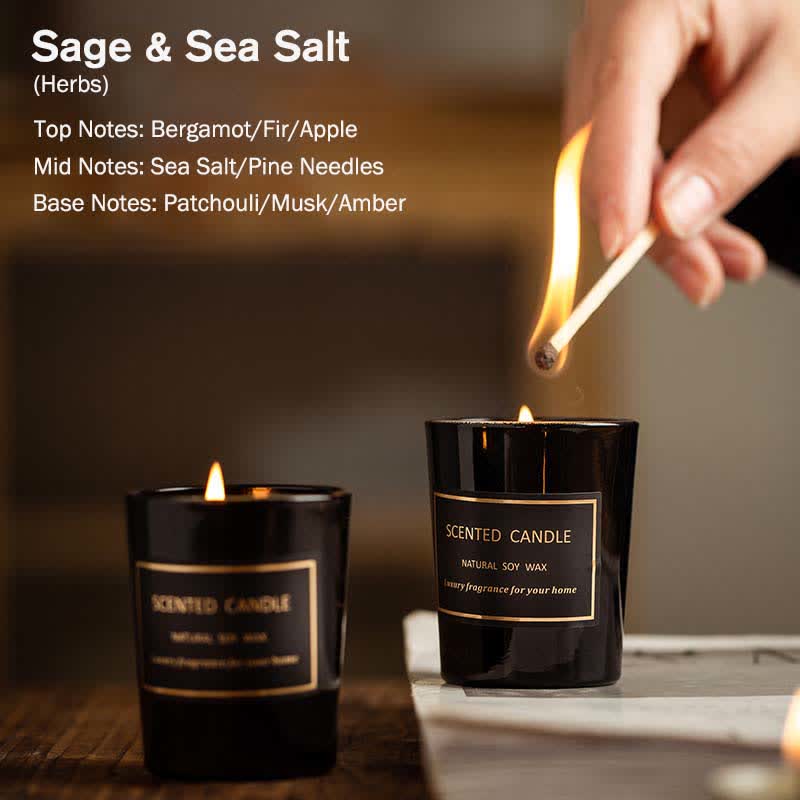 Candela di cera di soia profumata per aromaterapia con fragranza di pera e fresia Blue Bell Meditazione Preghiera - Salvia e sale marino (erbe aromatiche) - image 8