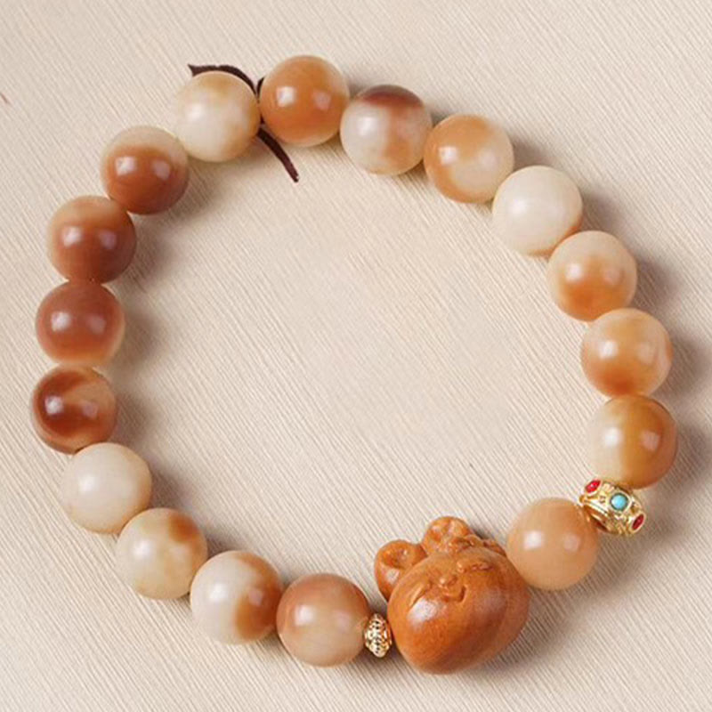 Braccialetto di pace con coniglio e semi di Bodhi naturali Buddha Stones