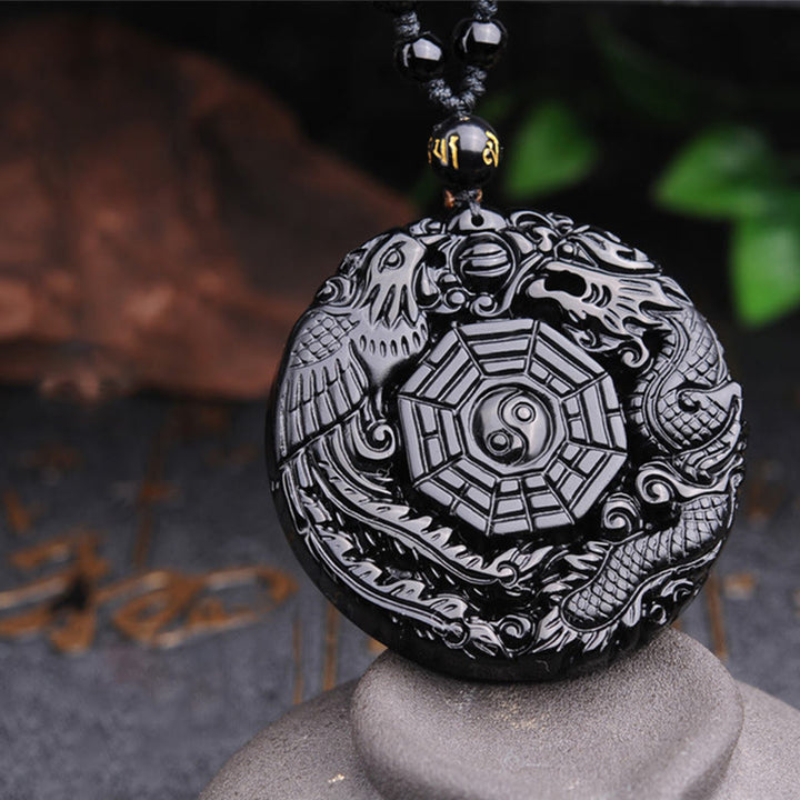Collana con ciondolo Buddha Stones Bagua Dragon Phoenix Obsidian Fulfilment - image 9