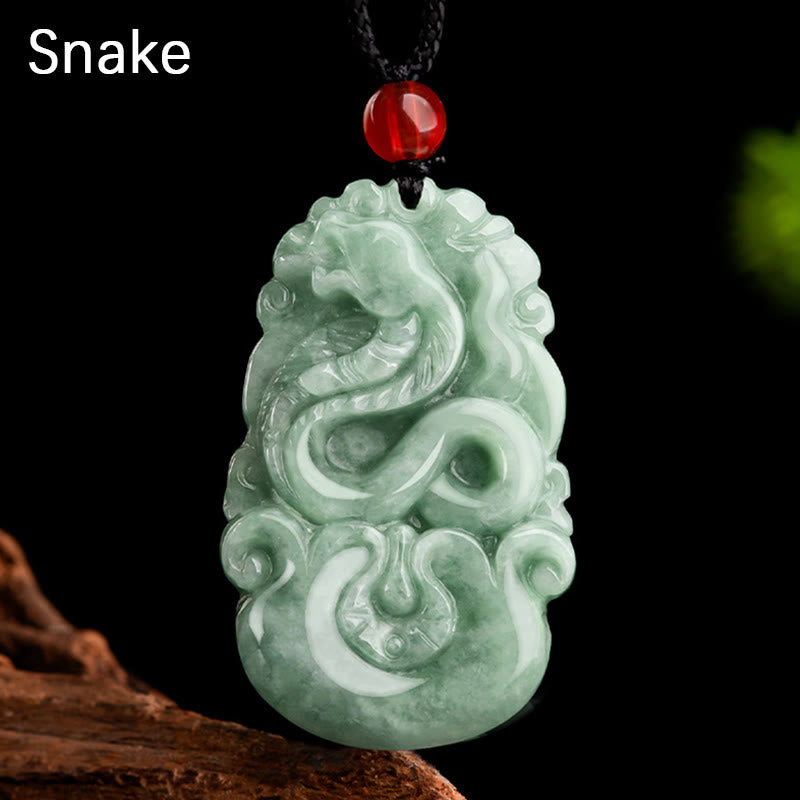 Buddha Stones Giada verde naturale 12 Zodiaco cinese Fortuna Prosperità Collana pendente - Serpente - image 14