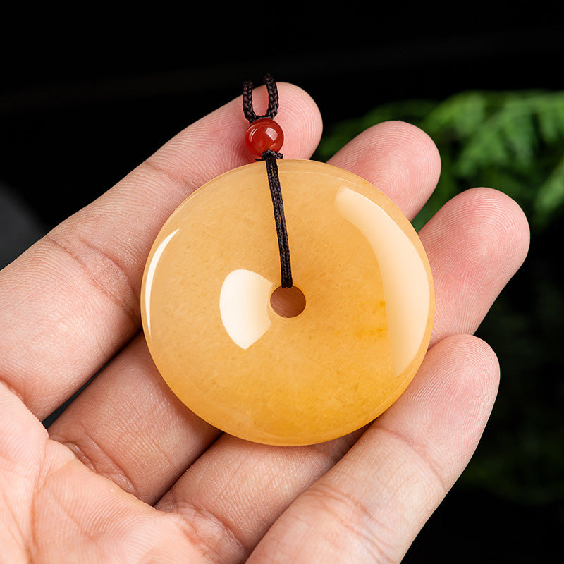 Collana con ciondolo Buddha Stones Round, giada di seta dorata, fibbia della pace e ricchezza
