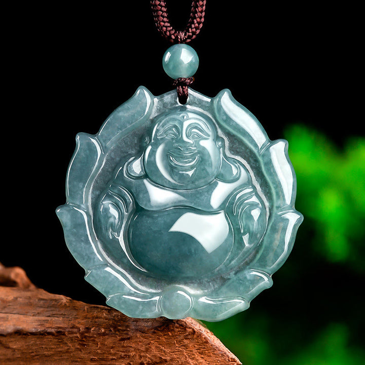 Collana con ciondolo portafortuna con motivo a loto Buddha Stones Buddha che ride in giada naturale - Buddha che ride (Felicità♥Ricchezza) - image 1
