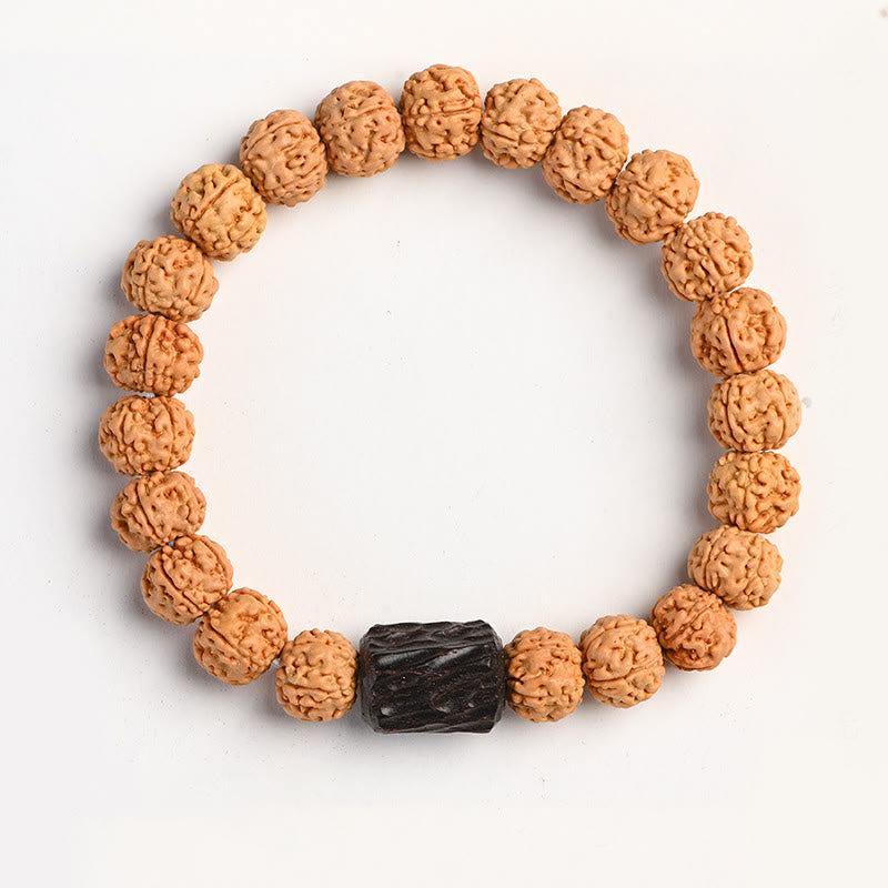 Buddha Stones Tibet Rudraksha Bodhi Seme Ricchezza Auspicio Bracciale - Legno di ebano - image 21