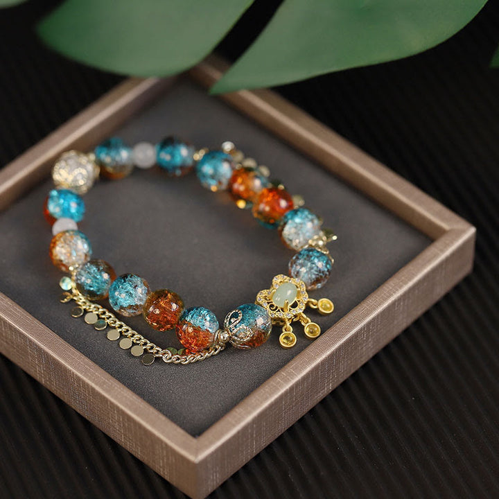 Braccialetto della fortuna con ciondolo cinese con perline di vetro colorate Liuli Buddha Stones