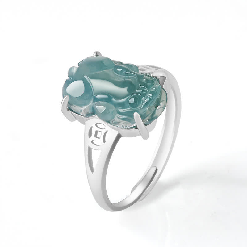 Anello di fortuna in argento sterling 925 Buddha Stones, Fengshui, ricchezza, prosperità, giada PiXiu