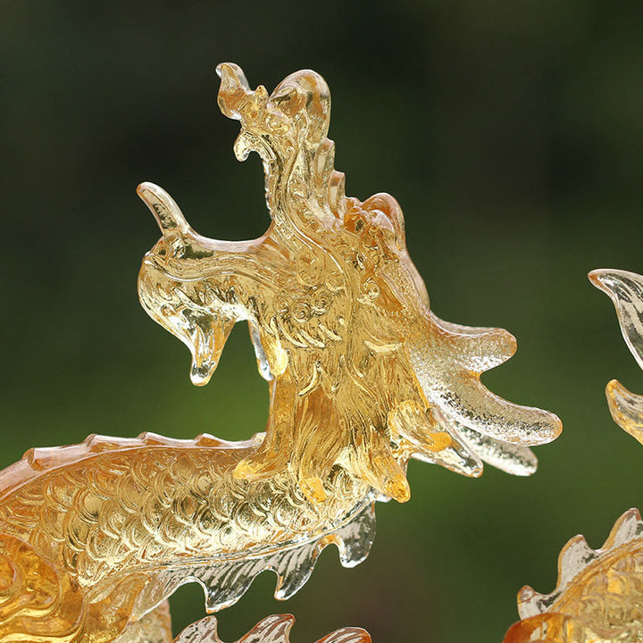 Buddha Stones fatte a mano Zodiaco cinese Drago giallo Liuli Cristallo Pezzo d'arte Fortuna Protezione Decorazione per casa e ufficio