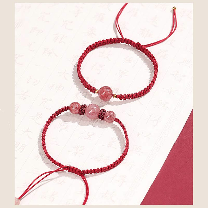 Buddha Stones Natural Strawberry Quartz Crystal Love Braccialetto intrecciato con corda rossa alla caviglia