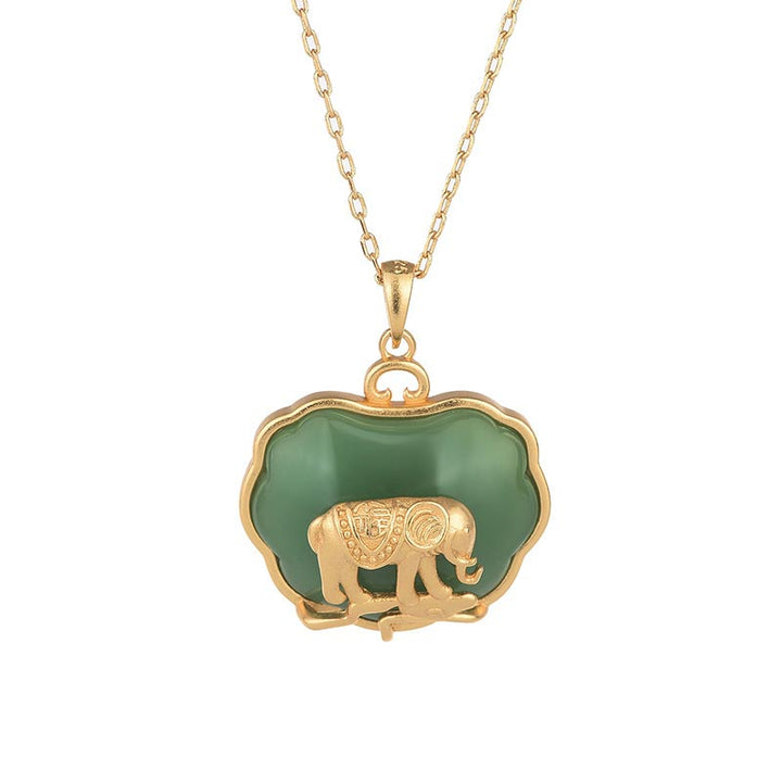 Collana con ciondolo di guarigione di elefante in giada naturale Buddha Stones