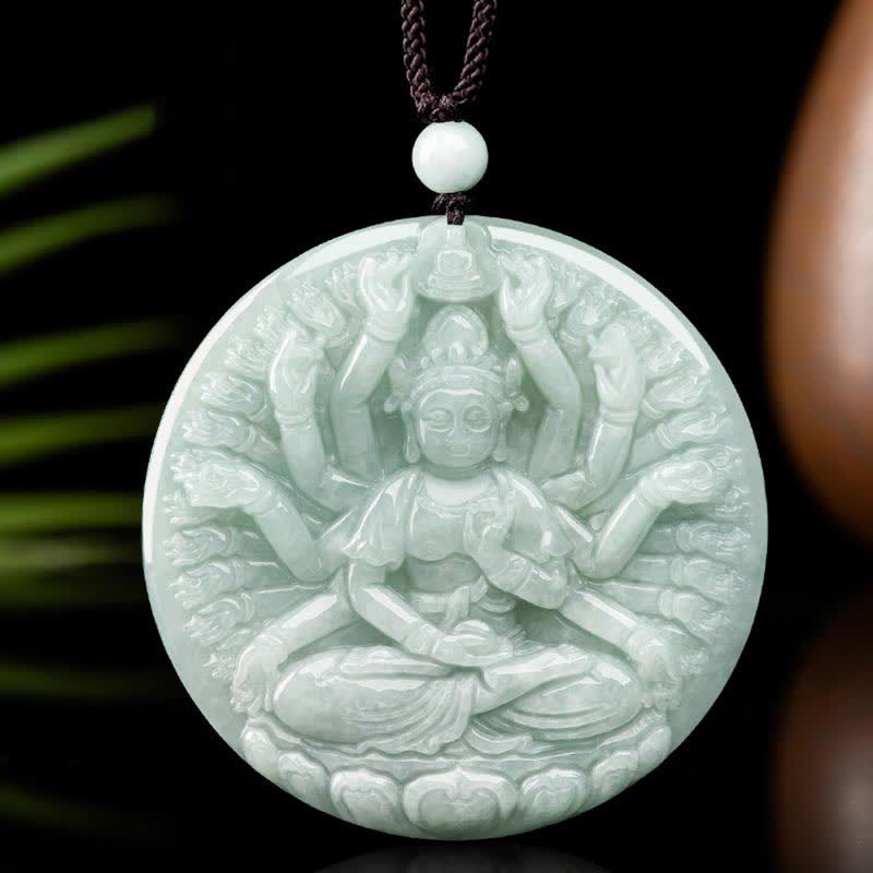 Collana con ciondolo in corda di giada con benedizione di Avalokitesvara di Kwan Yin a mille mani - Giada (Prosperità ♥ Abbondanza) - image 1