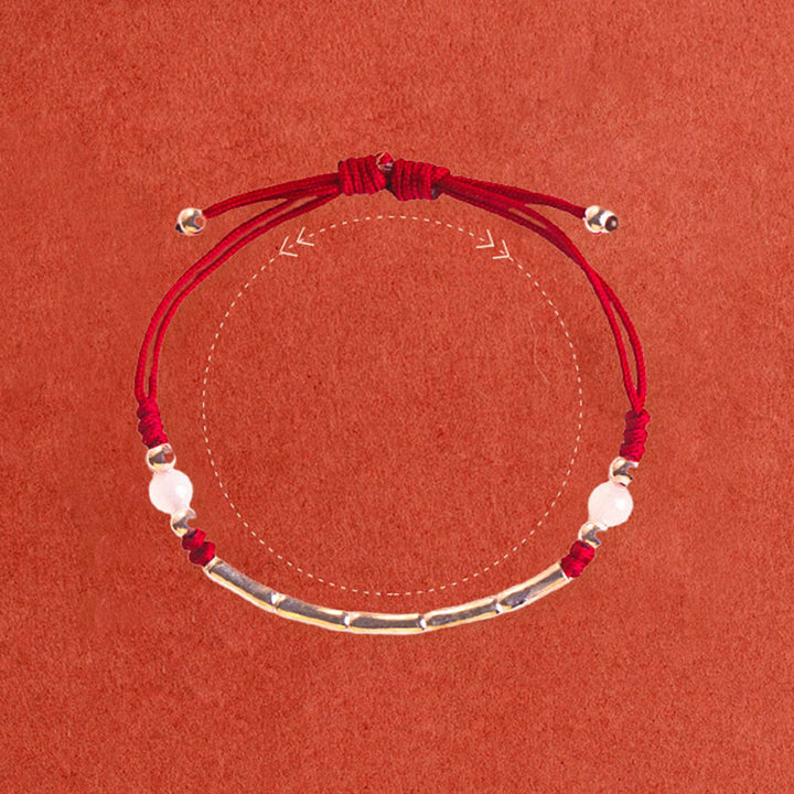 Braccialetto intrecciato con perline di protezione in argento sterling 925 Buddha Stones, agata bianca e agata rossa
