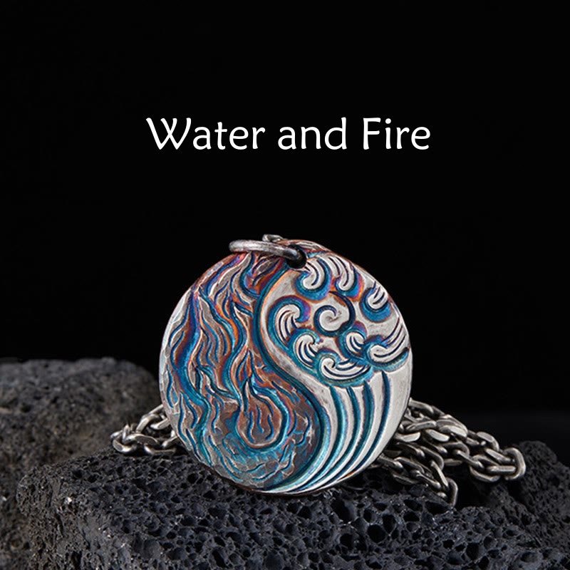Collana con ciondolo in argento sterling 990 con Buddha Stones, equilibrio tra acqua e fuoco, Yin Yang - Argento Sterling 990 - image 1