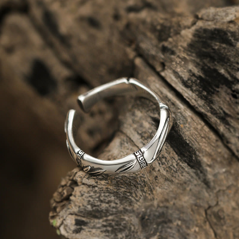 Anello regolabile in rame con design semplice in bambù Buddha Stones, fortuna e ricchezza