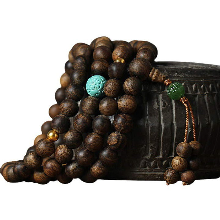 Buddha Stones 108 Mala Beads Nha Trang Agarwood Turchese Preghiera Meditazione Bracciale Mala