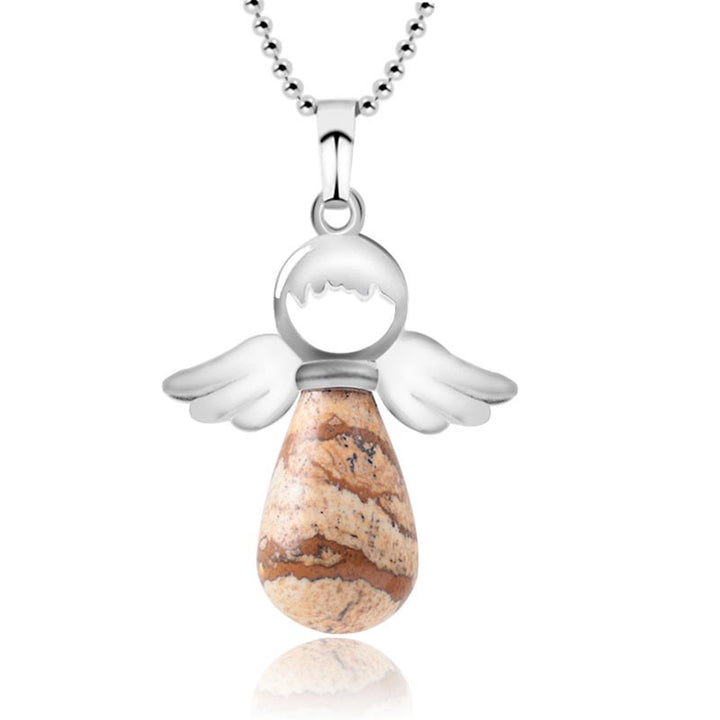 Collana con ciondolo portafortuna in cristallo naturale con piccole ali d'angelo Buddha Stones