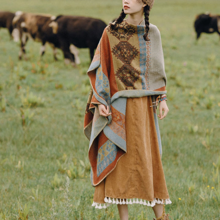 Scialle tibetano con motivo a diamante Buddha Stones, caldo mantello invernale - image 4