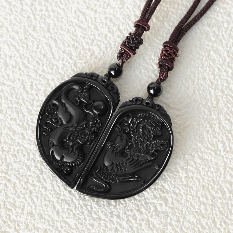 Collana con ciondolo di protezione in ossidiana nera, drago, fenice e Buddha Stones - image 6