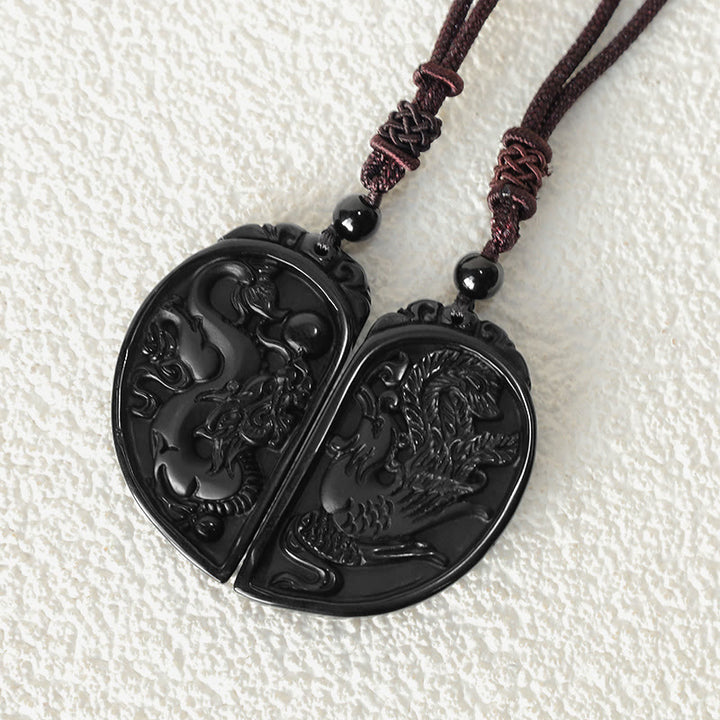 Collana con ciondolo di protezione in ossidiana nera, drago, fenice e Buddha Stones - image 6