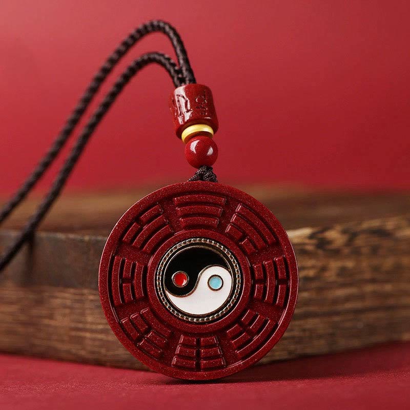 Buddha Stones Cinabro naturale Bagua girevole Yin Yang tieni lontani gli spiriti maligni Collana pendente - Cinabro (Calma♥Concentrazione) - image 1