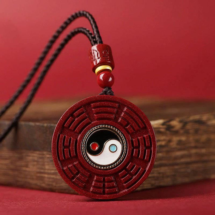 Buddha Stones Cinabro naturale Bagua girevole Yin Yang tieni lontani gli spiriti maligni Collana pendente - Cinabro (Calma♥Concentrazione) - image 1