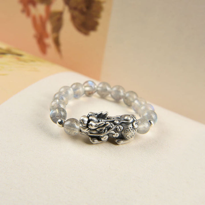 Buddha Stones 925 Sterling Silver Granato Naturale Pietra di Luna Agata Rossa Anello PiXiu Wealth