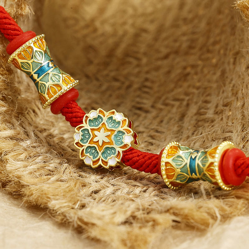 Buddha Stones Dunhuang 925 Sterling Silver Lotus Drum Nuovo inizio Braccialetto in corda rossa - image 3