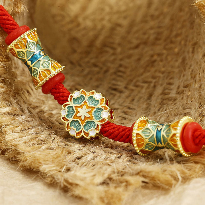 Buddha Stones Dunhuang 925 Sterling Silver Lotus Drum Nuovo inizio Braccialetto in corda rossa - image 3