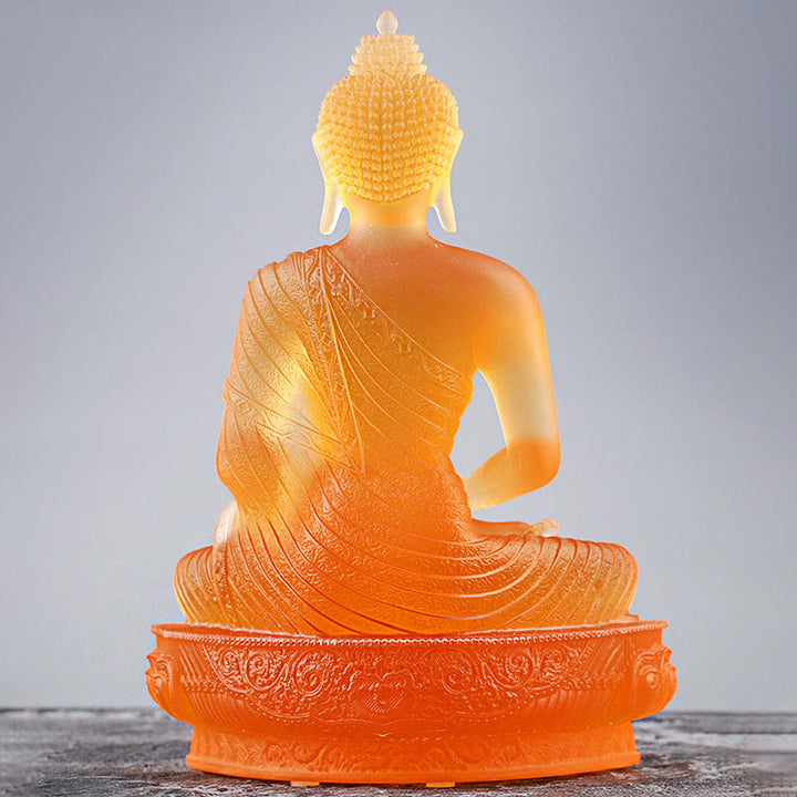 Buddha Stones Statuetta fatta a mano del Buddha Liuli Pezzo d'arte Statua della serenità Decorazione dell'offerta domestica