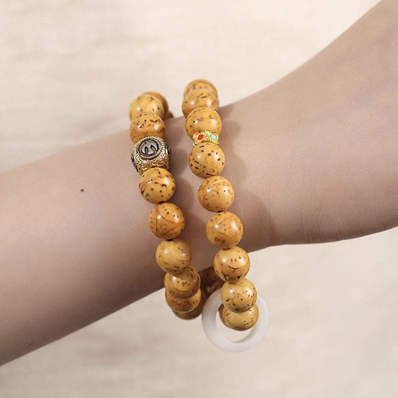 Braccialetto doppio giro Buddha Stones Tibetano Naturale Viola Oro Ratto Bodhi Seed Ricchezza